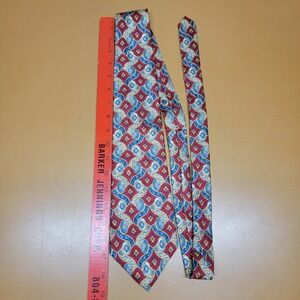 Monsieur Givenchy Mens Silk Tie Burgundy Red Blue Gold Geometric Medallion USA